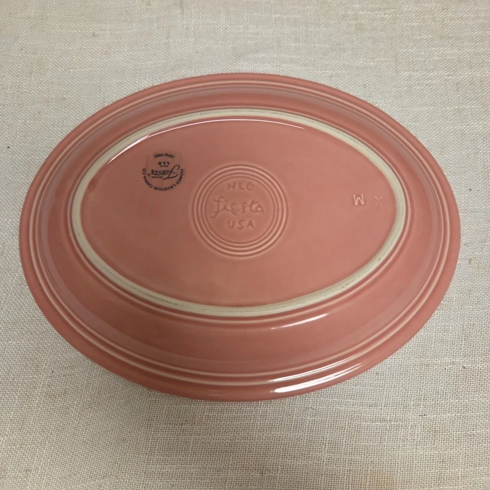 Fiesta HLC USA Oval Serving Platter Rose Pink Coral Ceramic Dinnerware 11.5 inch